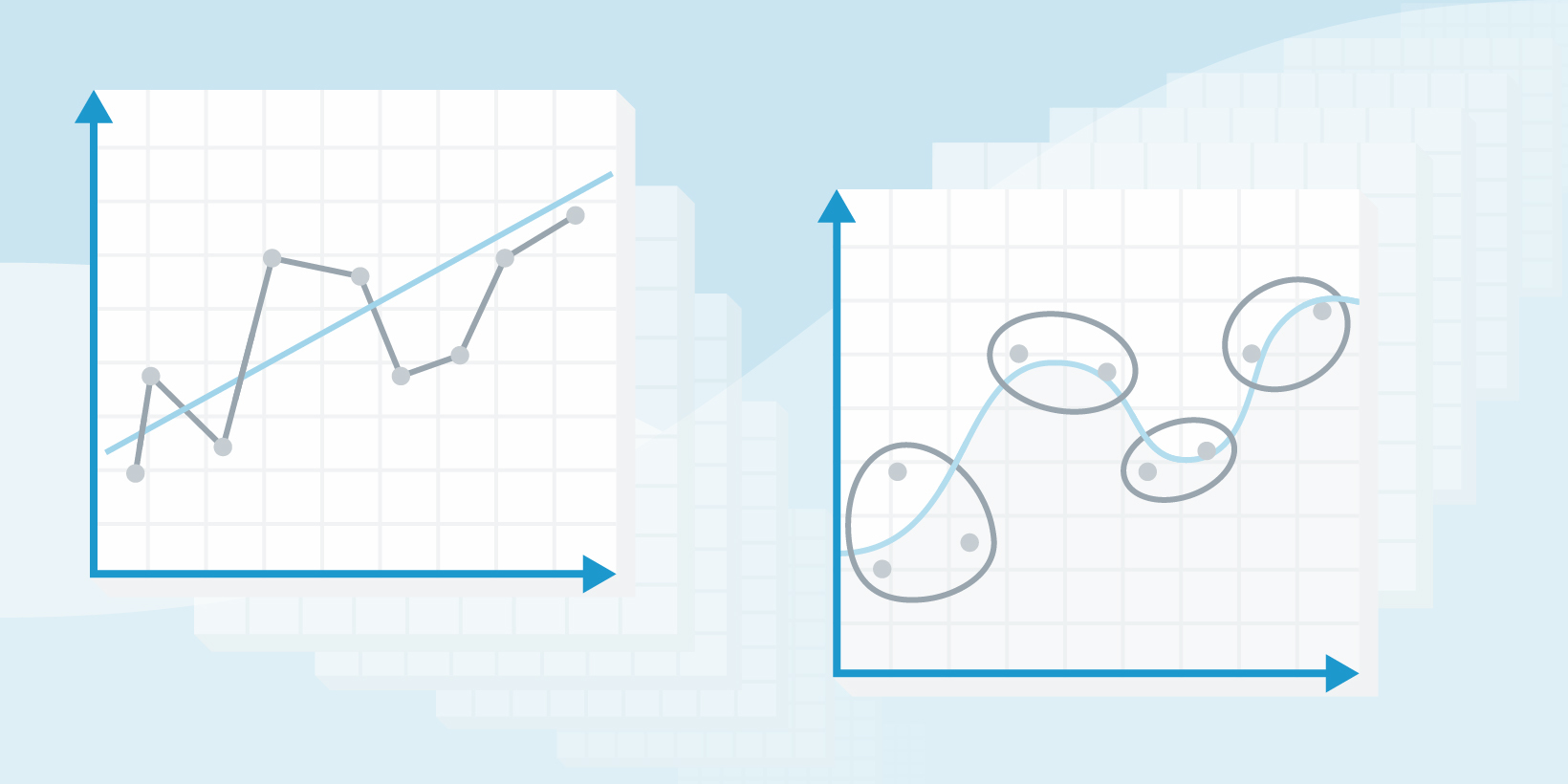 Illustration of a line chart and a scatterplot