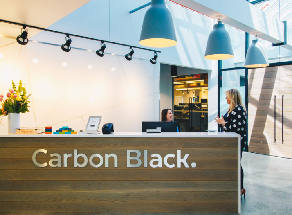 Photograph of the front desk at the Carbon Black office